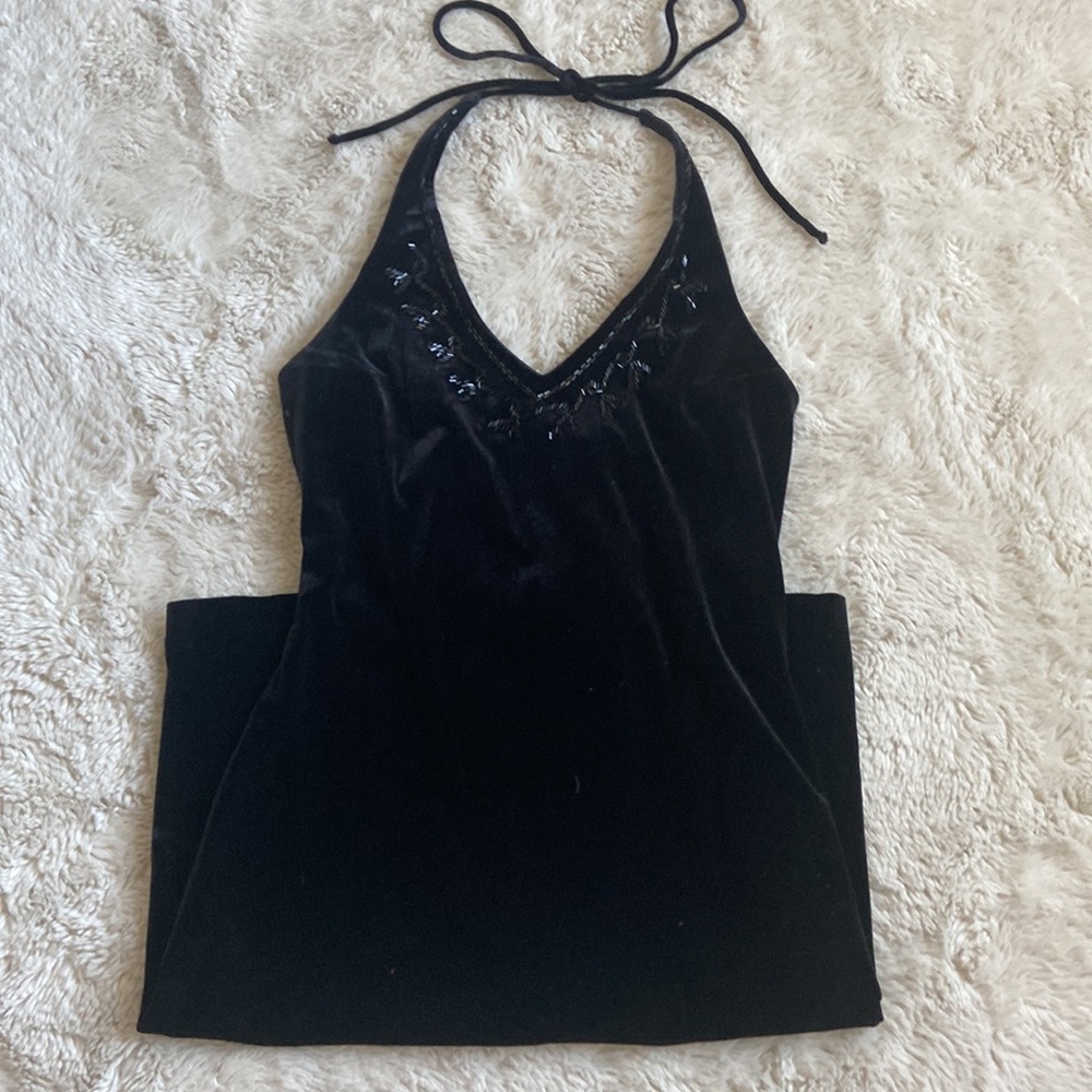 VINTAGE Y2K black halter tie velvet dress - Picture 2 of 12